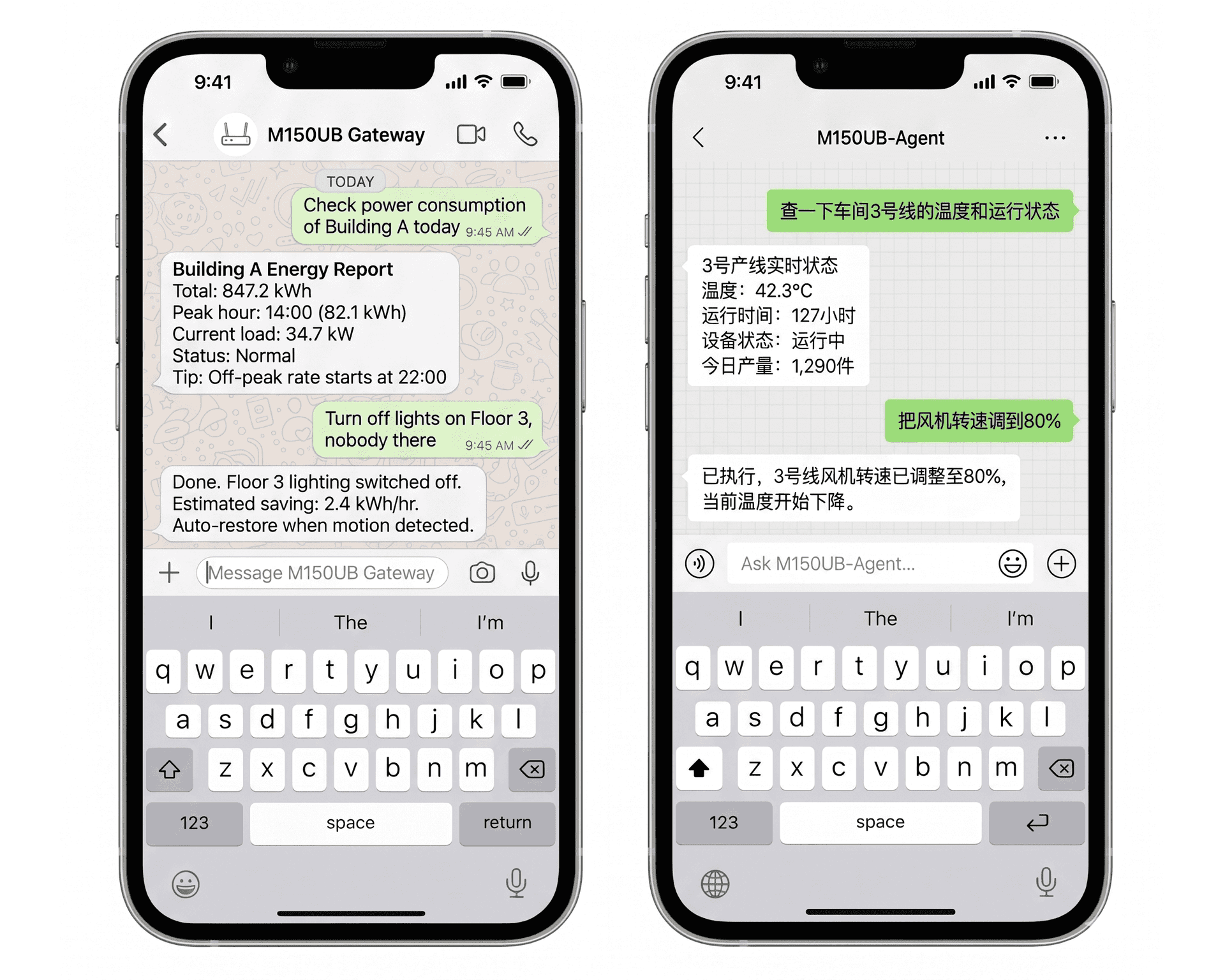 WeChat & WhatsApp — AI Agent conversations