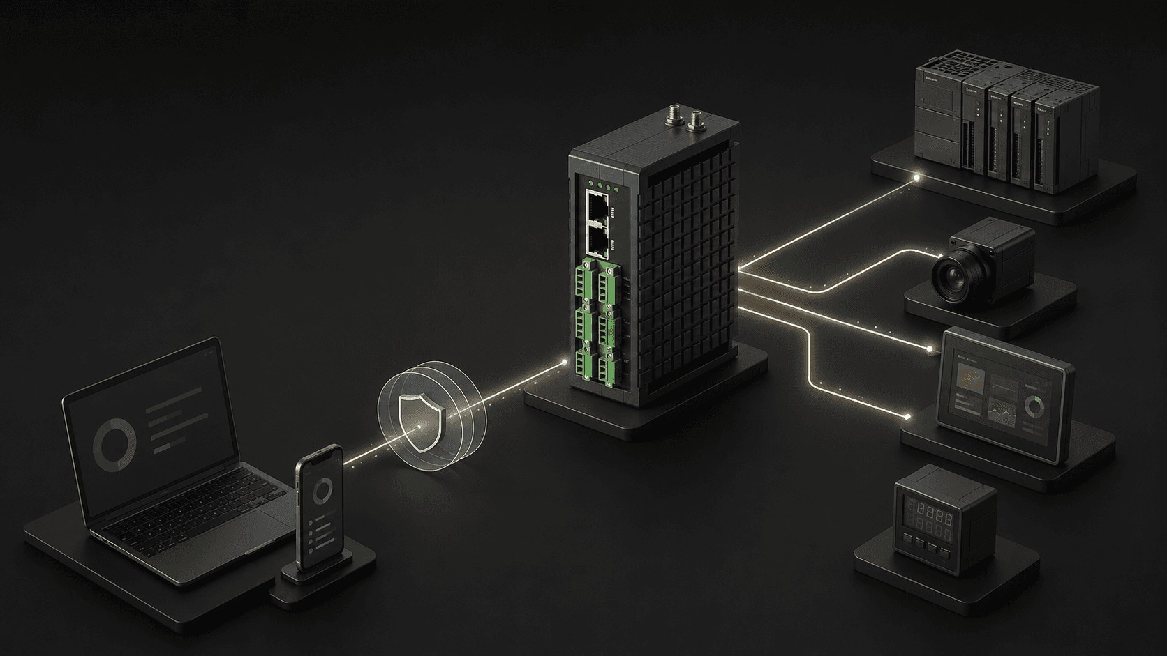 远程运维电脑经 WireGuard 和 VXLAN,通过 Hub 接入 M150UB 后方现场局域网的示意图
